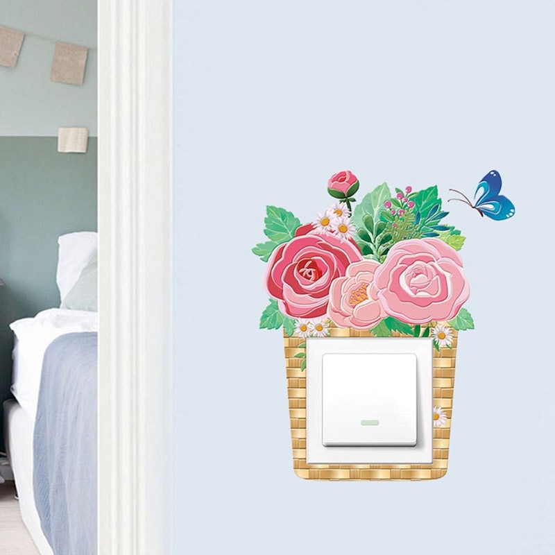 Wallsticker dyr enhjørning flamingo cover tegneserie værelse indretning 3d væg silikone tænd-sluk-kontakt lysende lyskontakt udtag