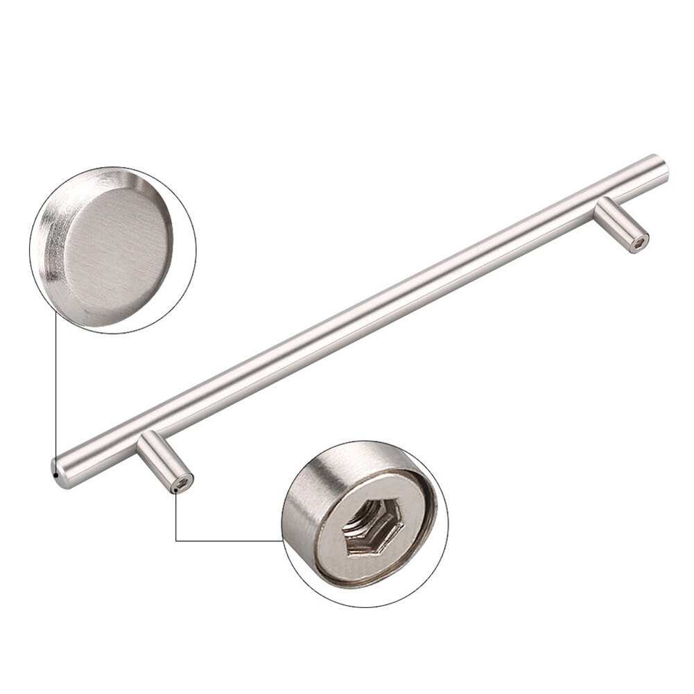 Poignée pratique en acier inoxydable pour porte de cuisine, barre en T, bouton de traction pour armoire, tiroir, meuble, armoire, 12mm