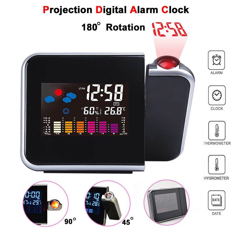 Digital Alarm Clock LED Projection Temperature Thermometer Desk Time Date Display Projector Calendar USB Charger Table Clock