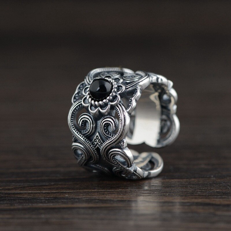 V. Ya 925 Sterling Zilveren Open Ringen Voor Vrouwen Mannen Bloem Uitgeholde Zilveren Duim Ringen Voor Lover Sieraden: Default Title