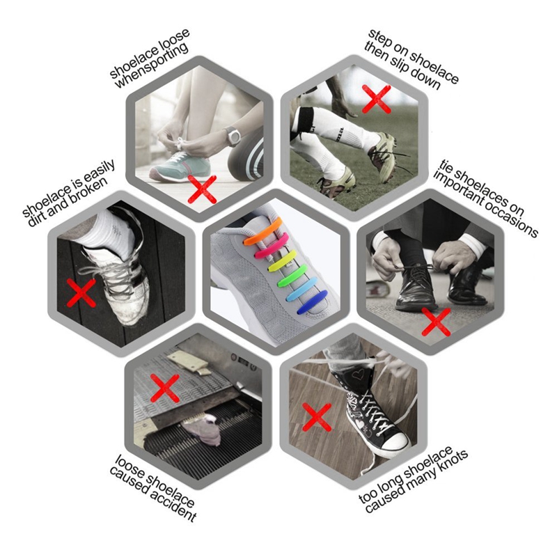 Lacets élastiques en Silicone pour baskets, sans attaches, faciles à mettre et à enlever, pour paresseux, unisexe, 12 pièces/1 ensemble