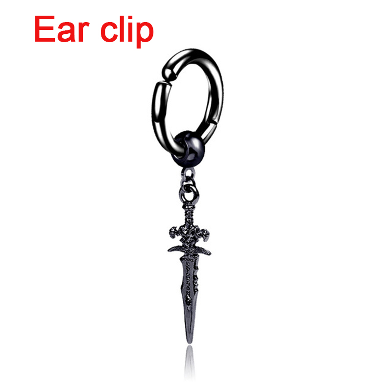 Pop Punk Zwaard Hanger Oor Clip/Gesp Oorbellen voor Mannen/Vrouwen Rvs Vintage Dolk Gothic Cool Party sieraden: Donker Goud