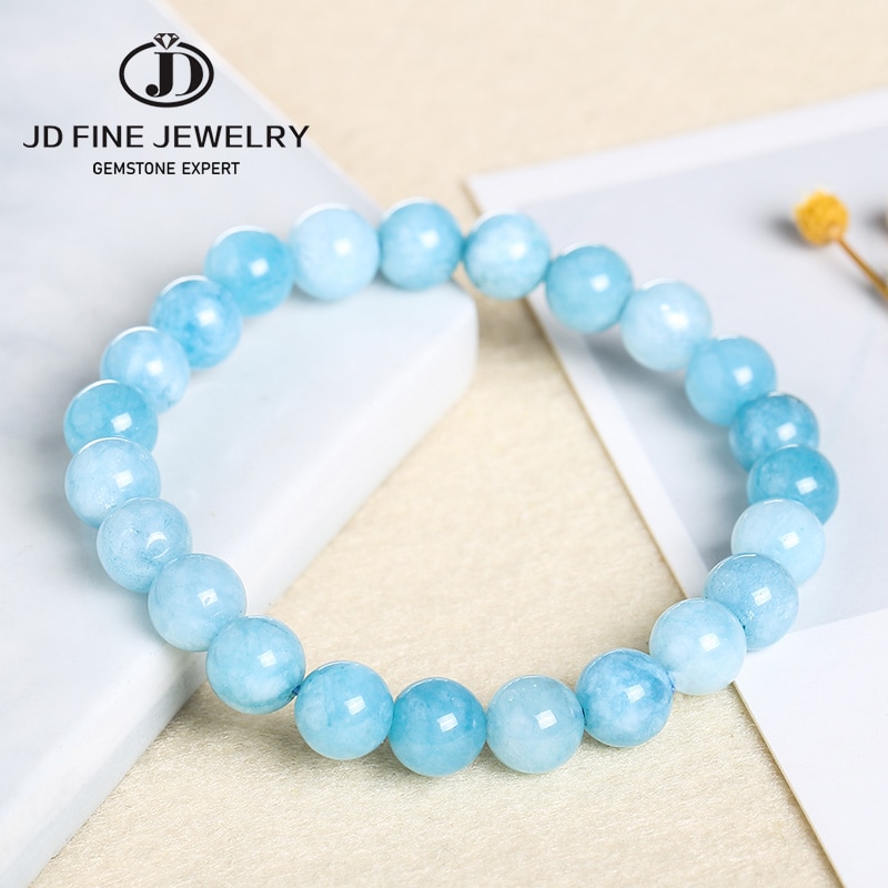 Jd natursten perler blå kalcedon akvamarin runde perler 4/6/8/10/12mm diy til smykker armbånd til mænd kvinder