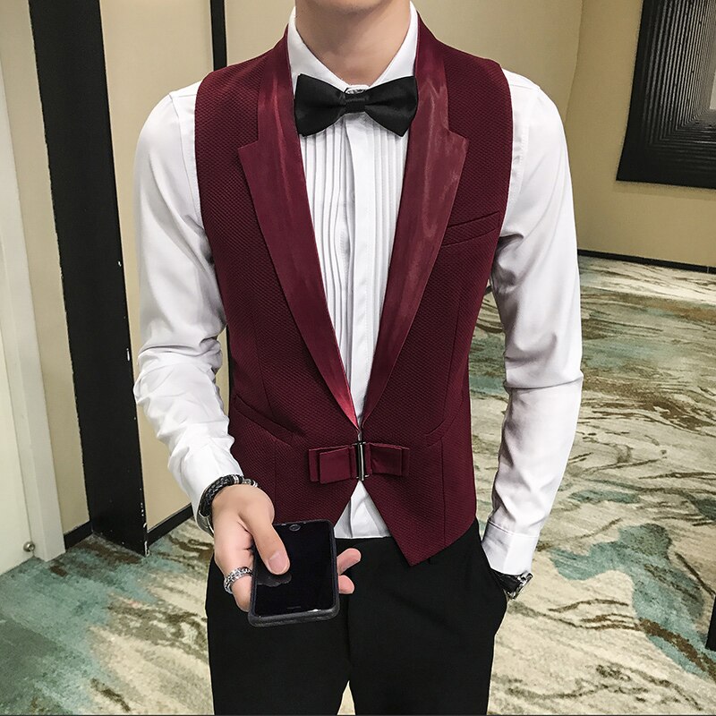 Herfst effen vest heren plus size chaleco hombre grote v-hals vest casual gilet zakelijke formele kleding vesten voor heren: Wijn / Koreaans 2xl