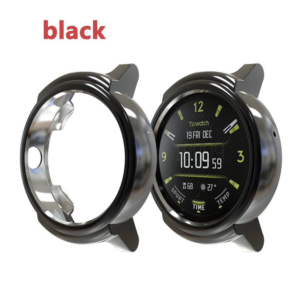Tpu-beskyttelse silikone cover til ticwatch e smart ur bærbart anti-ridse tilbehør ultra-tyndt blødt: Sort