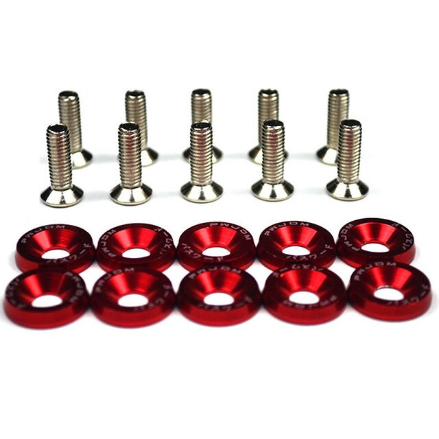 10pcs Car Modified Hex Fasteners Fender Washer Bumper Engine Concave Screws Aluminum JDM Fender Washers and M6 Bolt for Honda: Red