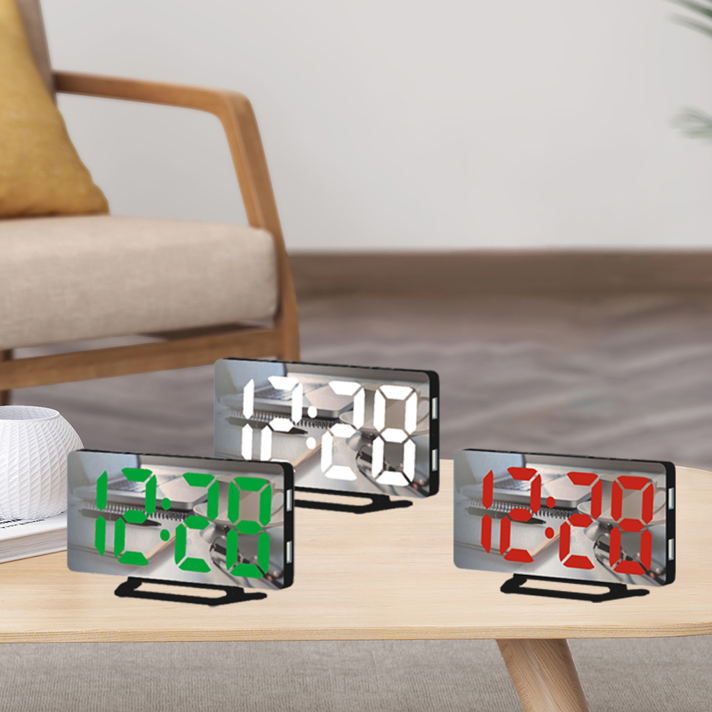 Digital Alarm Clock, LED Mirror Electronic Clocks, with 2 USB Charging Ports,Modern Desk Wall Clocks for Bedrooms Office