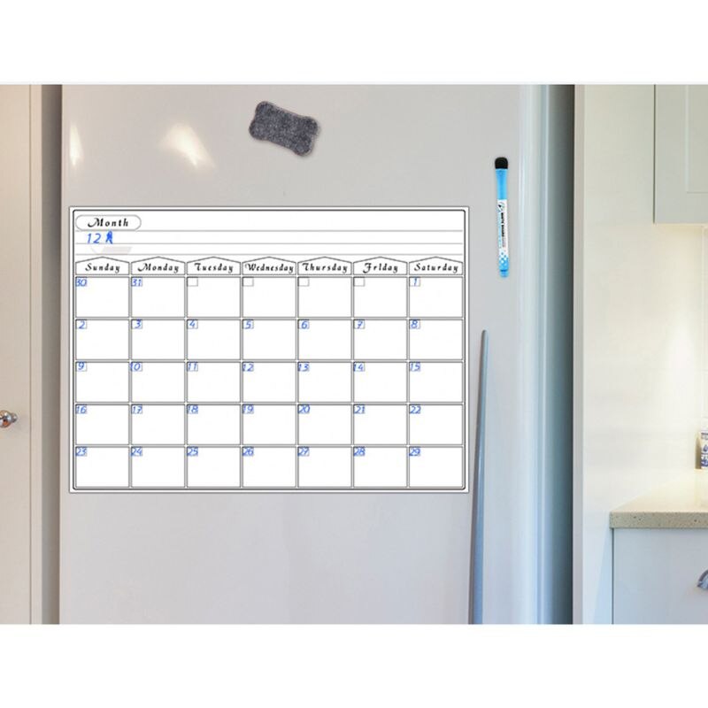 Planificador mensual magnético A3, calendario de pizarra blanca, imán de nevera borrable, mensaje Flexible, nevera, anuncios