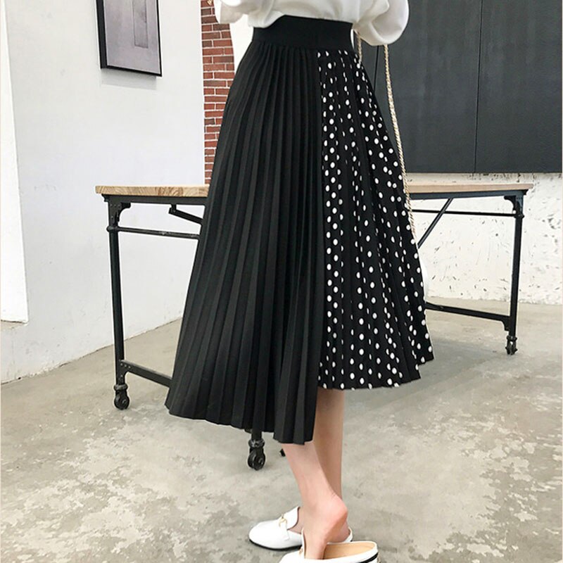 Jupes longues en mousseline de soie pour femmes, grande taille 5XL, taille élastique, motifs à pois, irrégulière, plage, d'été