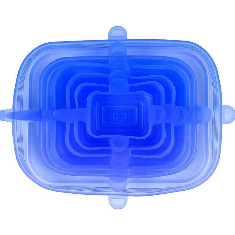 6PCS Silicone Cover Reusable Silicone Stretch Lids Adaptable Food Cap Universal Dish Airtight Lid Wrap Cover Kitchen Accessories: Rectangle-Blue