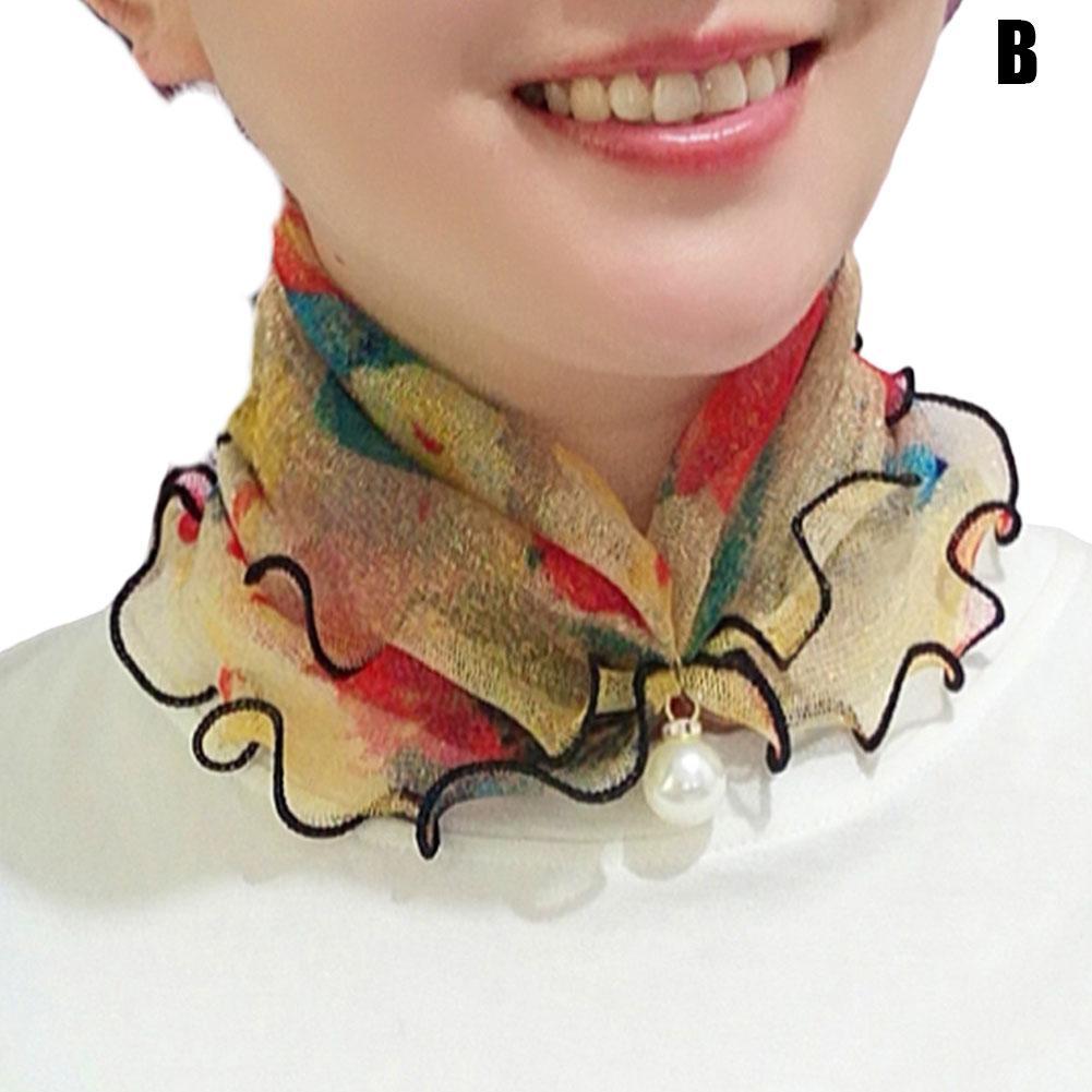 Ruffled Shiny Gold Silk Scarf Pearl Pendant Neck Lady&#39;s Head Jewelry Scarves Hair Accessory Necklace Girl Kerchief A3Z9