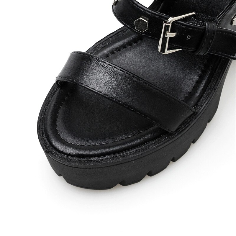 YMECHIC Buckle Strap Rivet Gladiator Sandals Women Gothic Summer Super High Block Heel Punk Shoes 5cm Platform Ankle Boot
