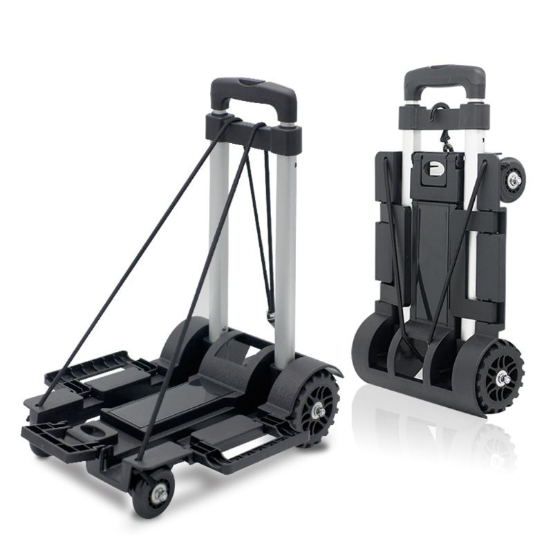 Carrito de equipaje plegable de aluminio ligero, carrito de mano plegable portátil, para viaje, mudanzas y uso en la oficina, color negro