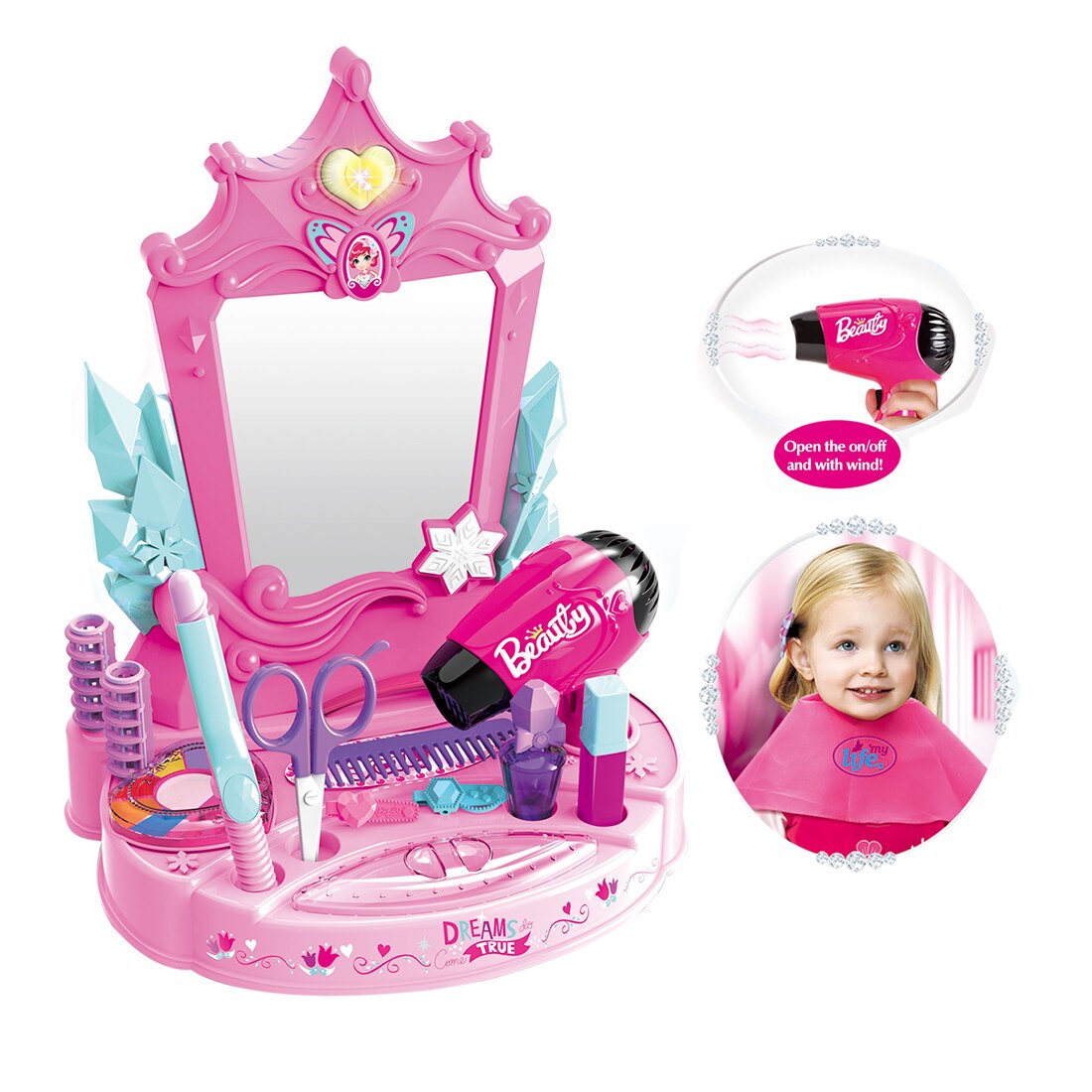 12pz Bambini Giochi Di Imitazione Trucco Parrucchiere Giocattolo con Luce E Suono per I Bambini Giocattoli Educativi Regalo Di Compleanno-rosa Blu: Colore rosa