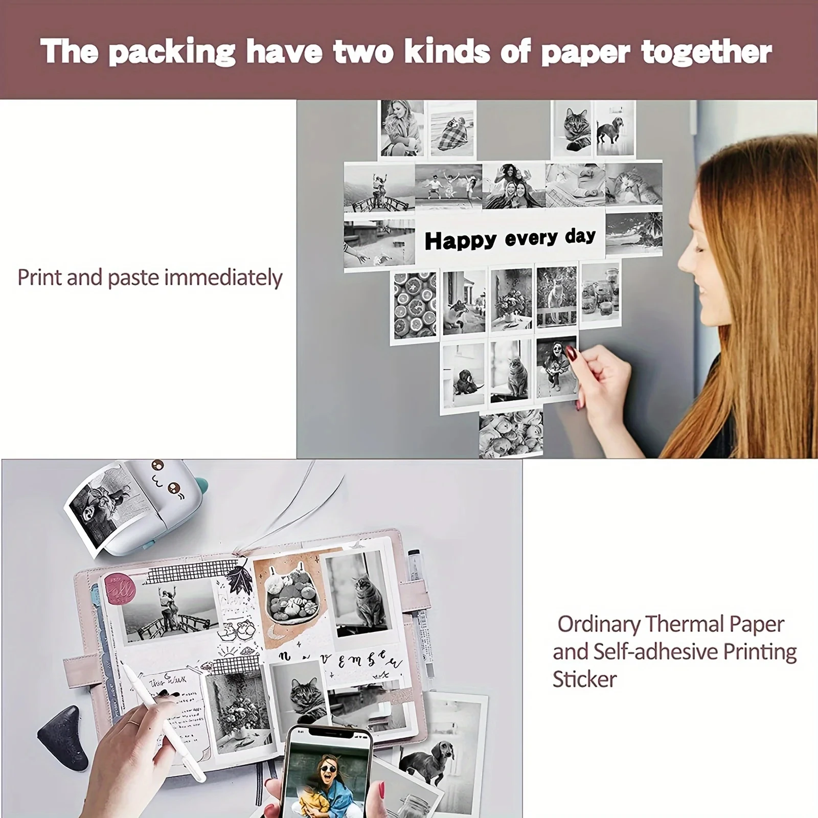 57x25mm Papier Für Mini Drucker Rolle Papier Art Kamera Selbst-Klebe Etikett Aufkleber Für T02/M02/M02S Für Foto Tagebuch Notizen Memo