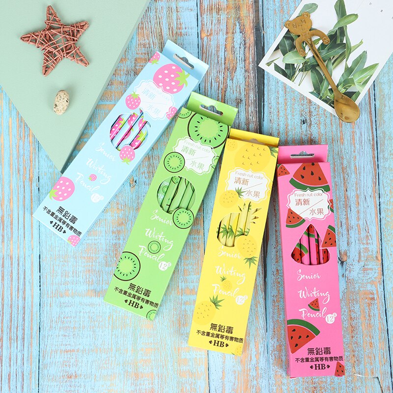 12pcs/box Pencils for Writing Kids Girls School Exam Supplies Cute Stationery