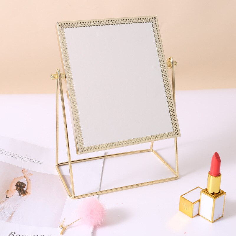 Ins makeupvintage metal kosmetisk spejl valentine skønhed pige make up kommode forfængelighed bord skrivebord kæreste: Guld firkant