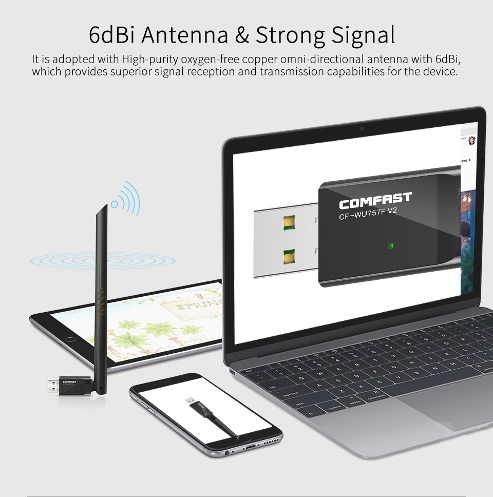 Wifi Adapter High Gain 6dBi Usb Wifi Antenne 150Mbps 2.4G Laptop Pc Ontvanger Gratis Driver Voor Windows Xp 7 8 Comfast CF-WU757F-V2