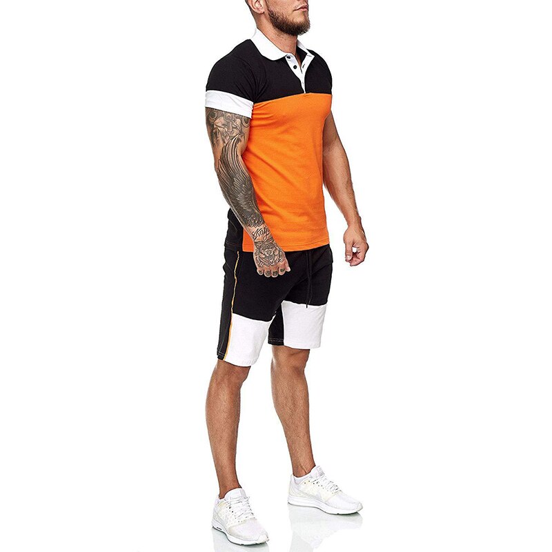 Men&#39;s Tracksuit Football Polo Shirt Short Sleeve And Shorts Sports Set Casual Sportswear Running Fitness Gym Clothing