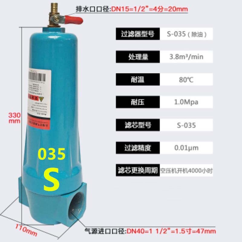 015/035 Q P S C Compressor Accessoires Perslucht Precisie Filter Droger Qpsc Olie Water separator: 035S