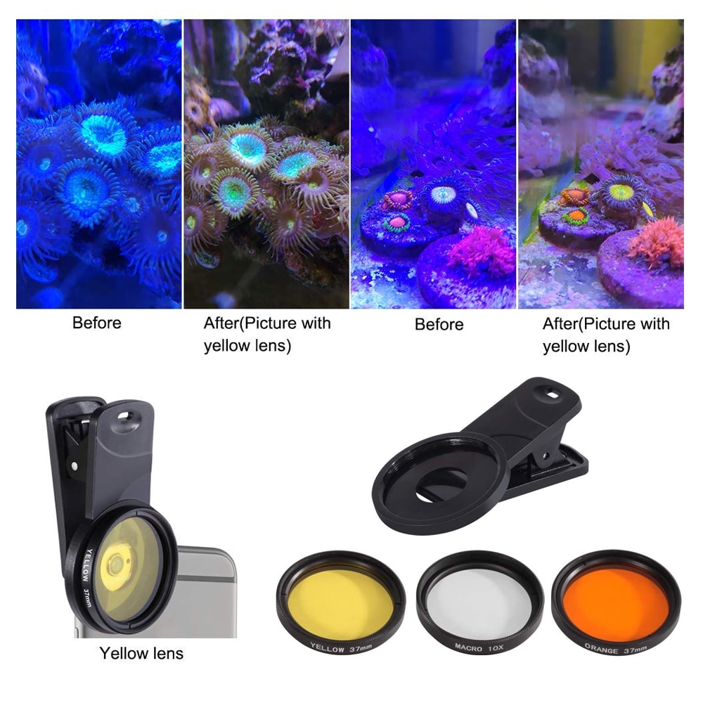 Objectif pour Aquarium, eau salée Marine, corail, récif, caméra, filtres, Macro, pour poissons, Terrarium aquatique