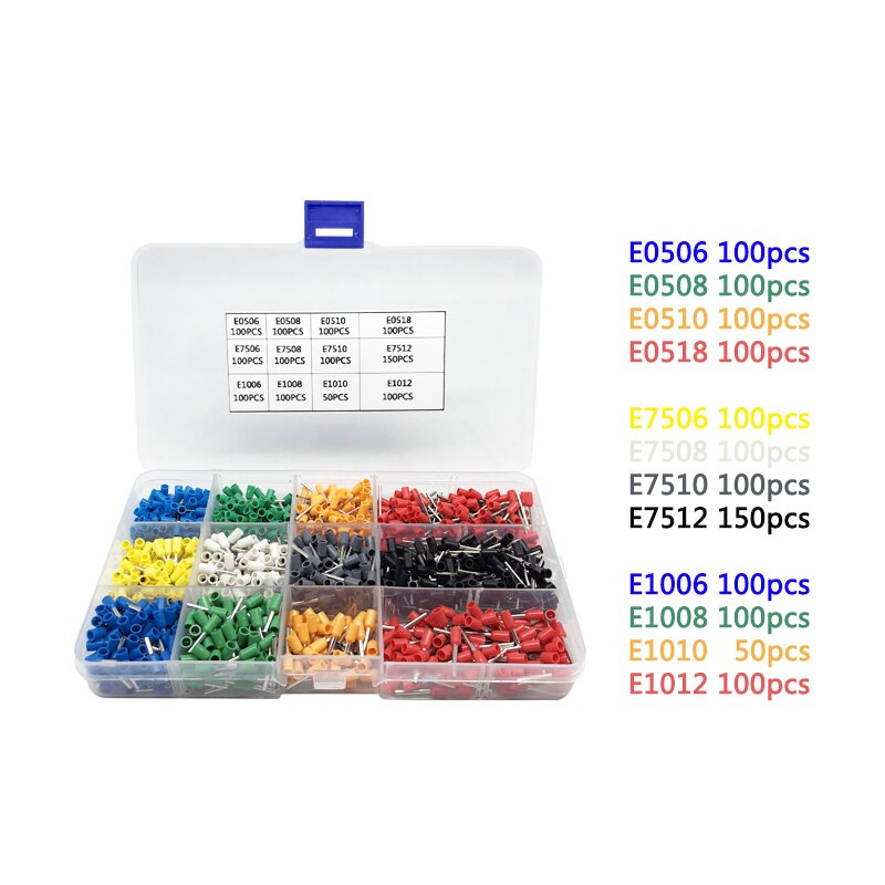 1 box electric wire and cable wiring crimp terminals connector cold pressed pre-insulated sleeve tube terminal box set: Combination 1
