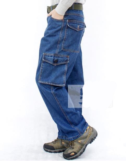 Pantalones vaqueros holgados para hombre, pantalón largo informal, de algodón, holgado, con bolsillos, a la , de talla grande XXXXL