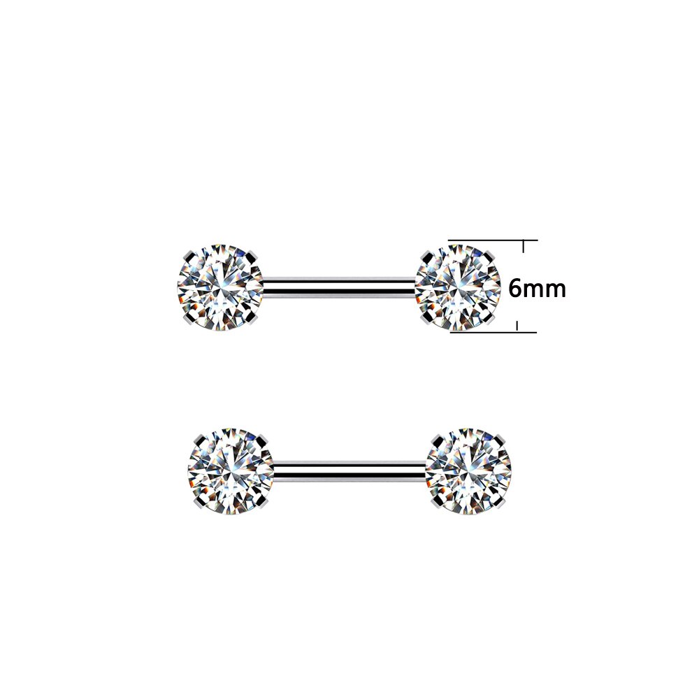 Cz Gem Tepel Barbell Ring Threadless Ab &amp; Clear Crystal Tepel Ring Perspassing Tepelhoedje Threadless Piercing Body Sieraden: One Pair Clear Round