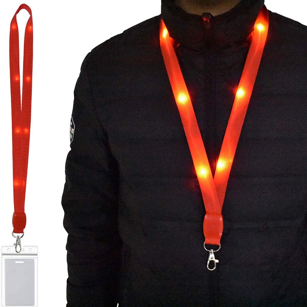 Portable LED Light Up Neck Strap Flashing Cruise Lanyards Keychain Holder ID Badge Hanging Lace Rope
