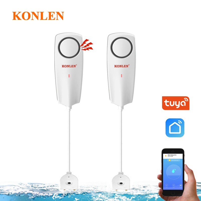 KONLEN WIFI Liquid Leak Sensor Wireless Water Level Detector Leakage Overflow Buzzer Tuya Smart Life APP Push Alarm Alerts