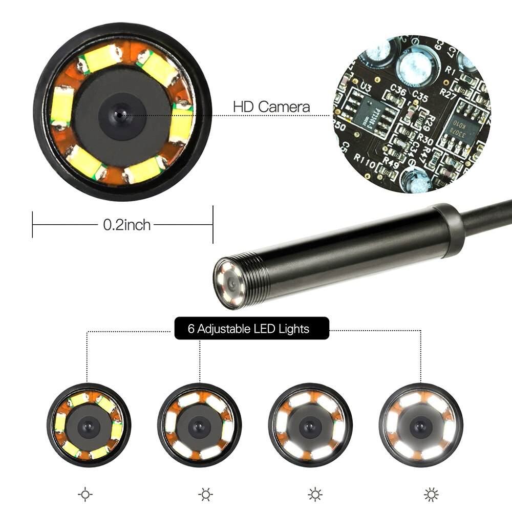 Waterdichte 7Mm Endoscoop Camera Endoscopische Flexibele IP67 6 Led Inspectie Smartphone Auto Endoscoop Voor Android Telefoon Windows7