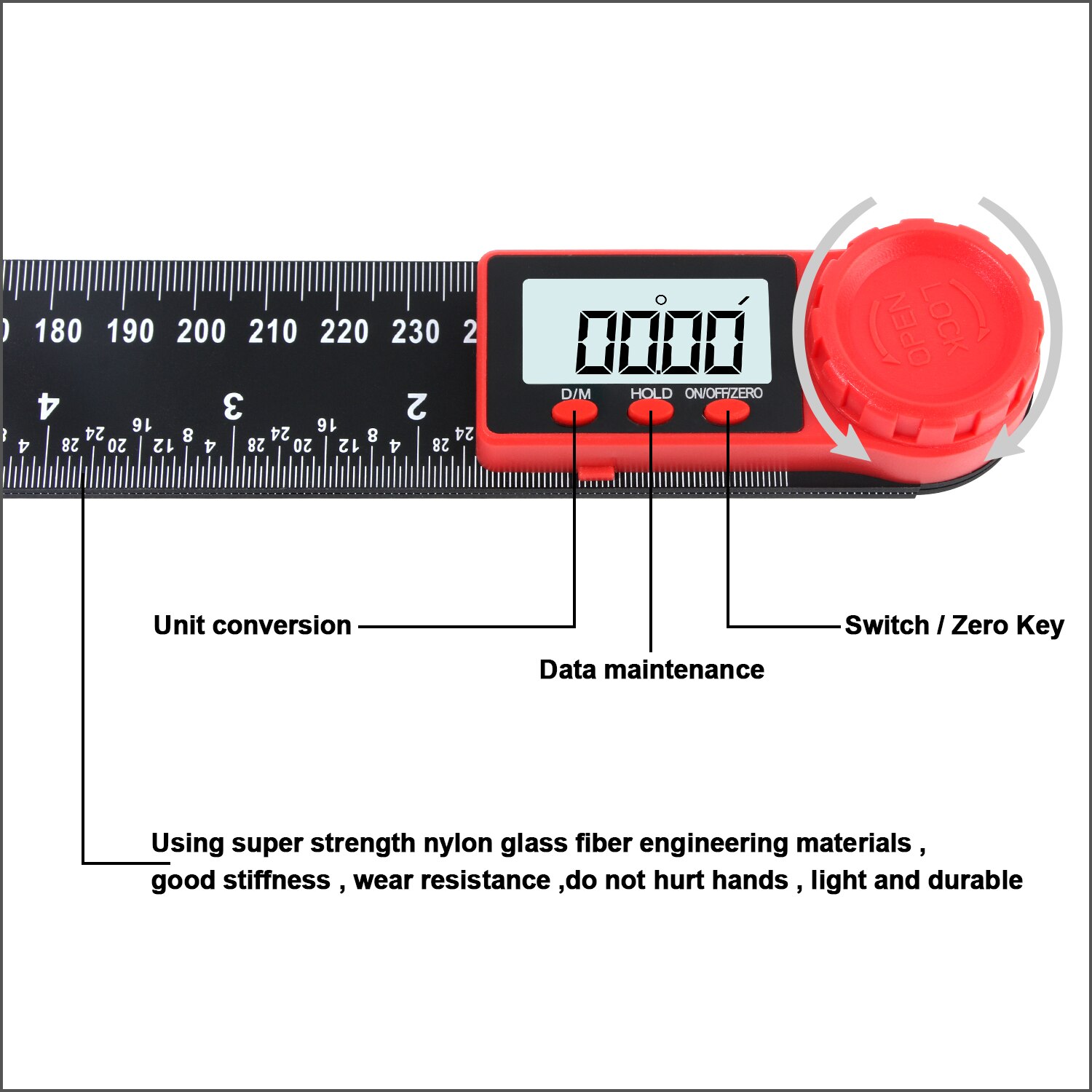 Rz Digitale Gradenboog Hoek Heerser 200Mm 8 Inch Hoek Finder Meter Rvs 360 Graden Goniometer Inclinometer Detector