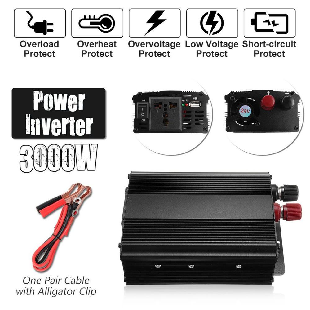 USB Port High Conversion Aluminum Alloy Housing Transformer Peak Power 3000W High Power 12V to 220V Power Inverte