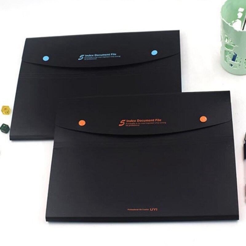 Expanding File Folder 5 Pockets, black Accordion A4 folder Document Bag Office School Supply