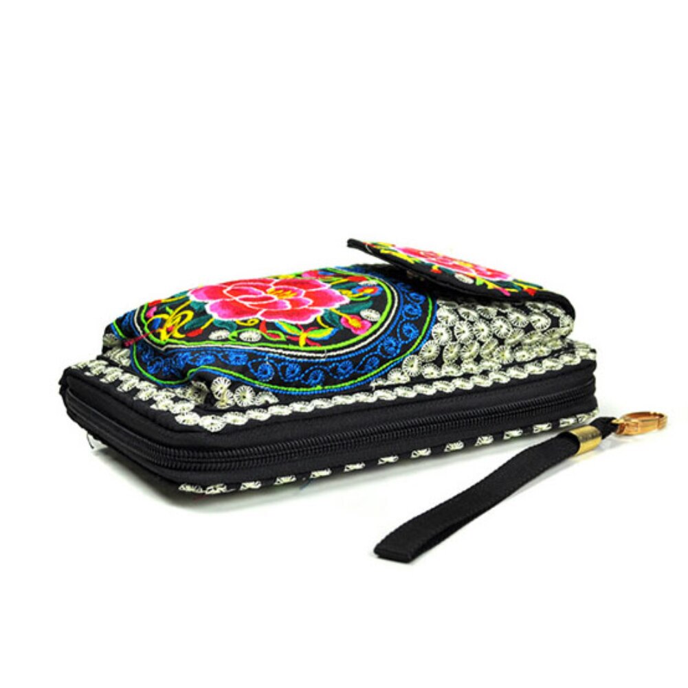 Women Ethnic Butterfly Flower Embroidered Coin Purse Unisex Small Wallet Phone Bag