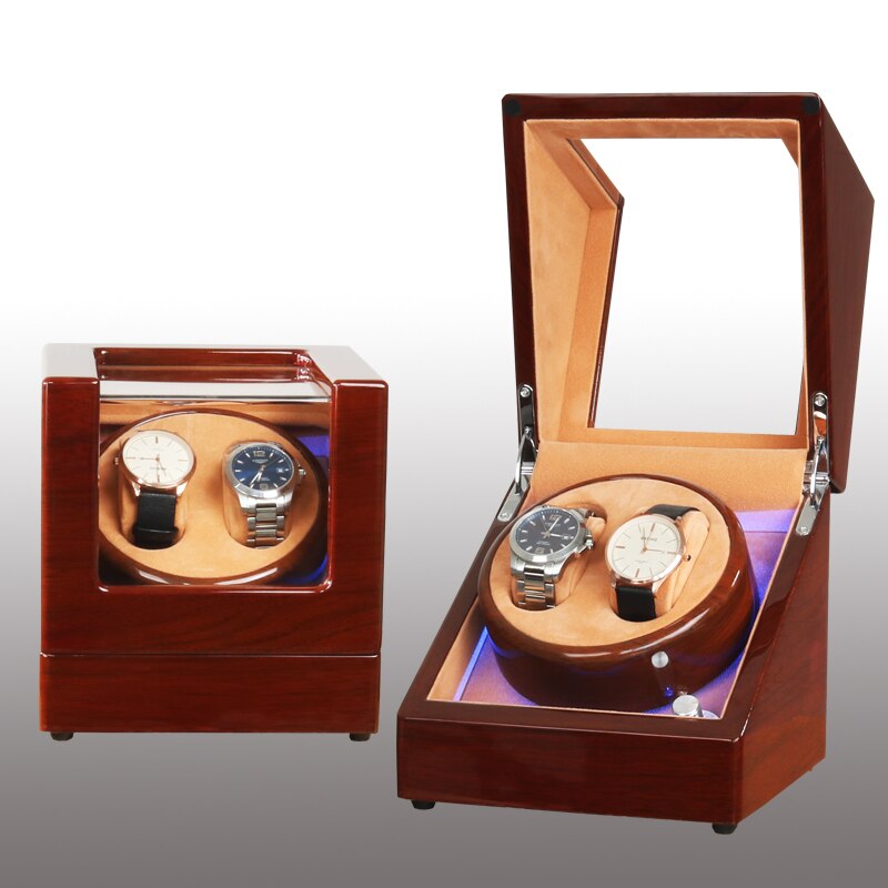 Devanadera de reloj mecánico con pantalla LED, soporte de caja de almacenamiento de joyería, agitador de Motor, rotador automático silencioso, 5 modos: Rojo oscuro