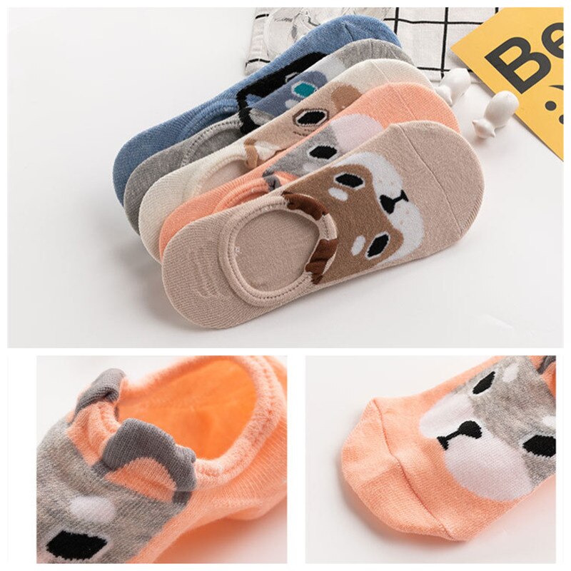 10 Pcs=5 Pairs/set Women Funny Lovely Animal Cute Rabbit Comfortable Boat Short Socks Cotton Spring Sox for Girls