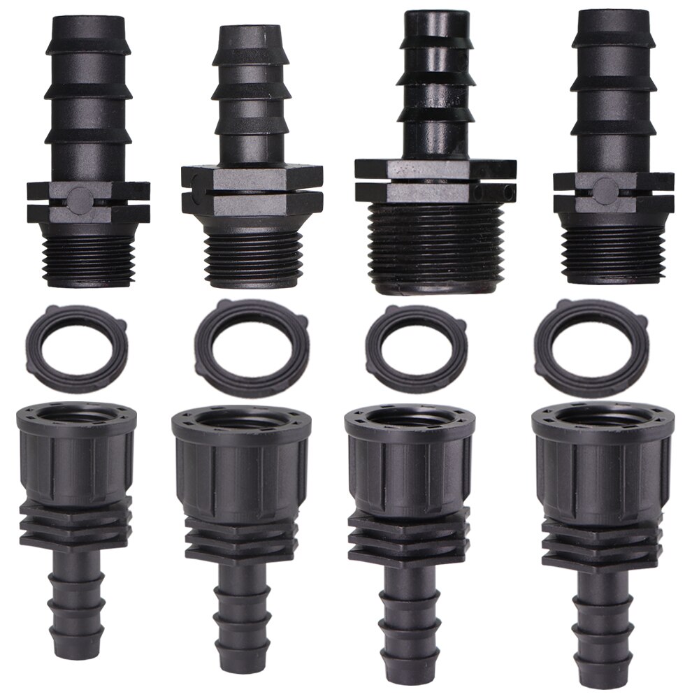 4PCS 1/2" 3/4" Male Female Thread Connector to 16/20/25mm Barb Adapter PE Tubing Joints Garden Drip Irrigation Coupling Fittings