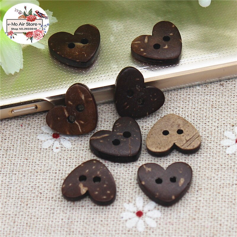 50pcs Heart Coconut Buttons Natural buttons Crafts And Scrapbooking Sewing Accessories Botone