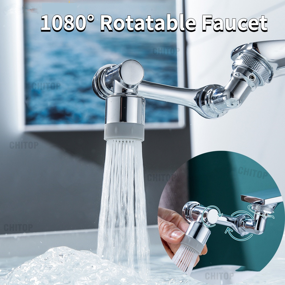 2-modus 1080 ° Rotatie Beluchter Splash Keukenkraan Verlengen Water Nozzle 22/24mm Adapter Kraan Waskolf Robotarm Sproeikop