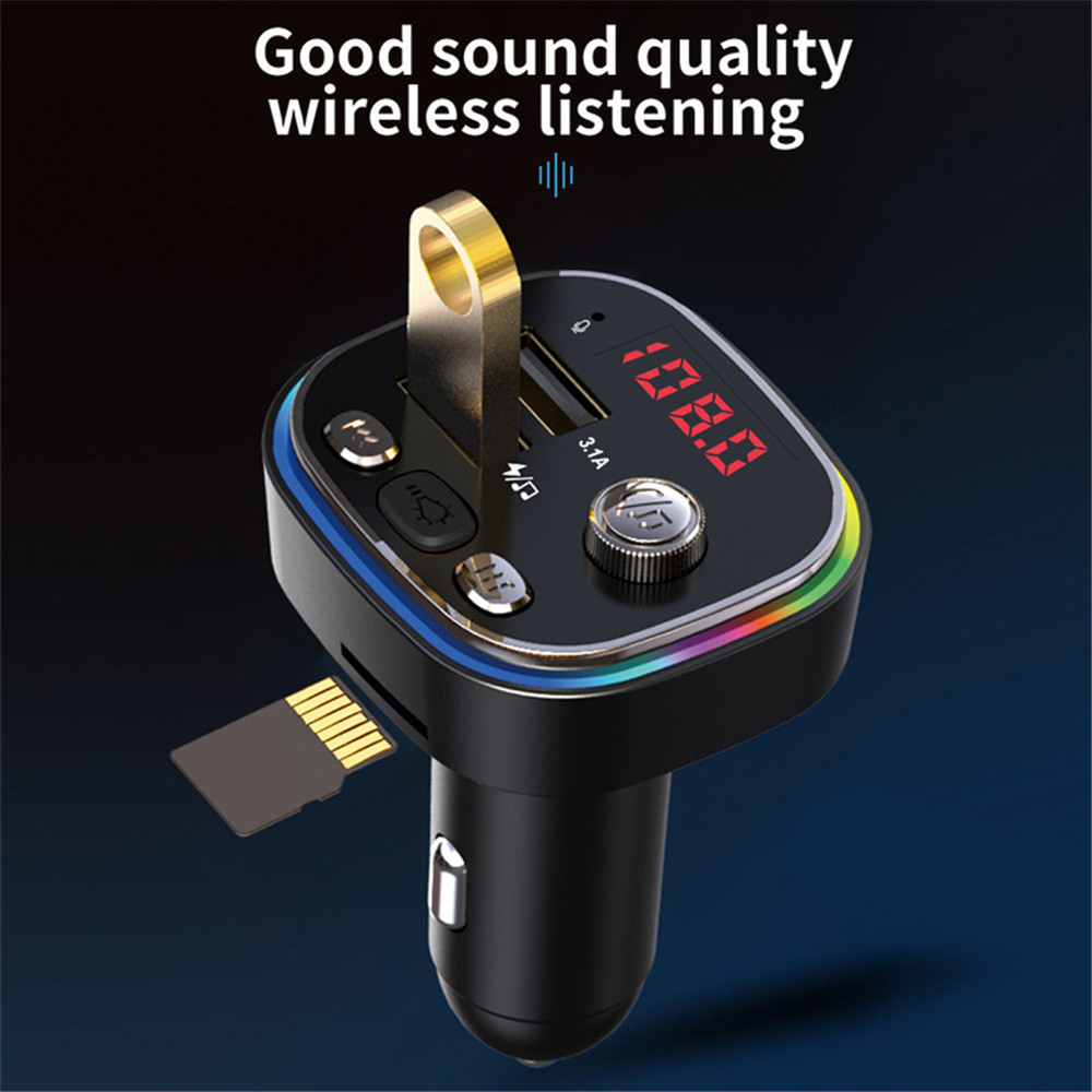 C20 Car FM Transmitter Cigarette lighter Dual USB 5V 3.1A Fast Charger Audio Player Bluetooth With Colorful lights MP3 Player