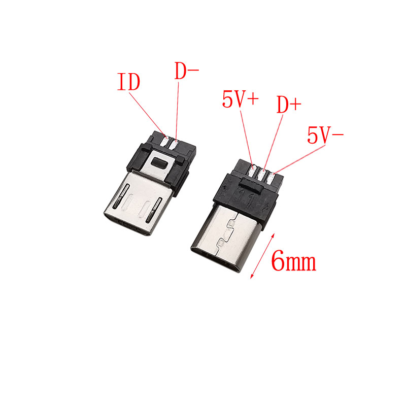 Connecteur de prise mâle Micro USB 5 broches, Type à souder 6mm, câble de données MicroUSB, assemblage d'interface, réparation, fiches de charge 4 en 1, 10 pièces