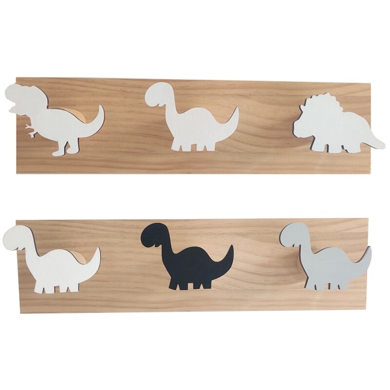 Perchero de madera con de dinosaurio para niños, colgador para colgar en la pared, para abrigos, decoración de dormitorio y sala de juegos, 2 piezas: Rojo