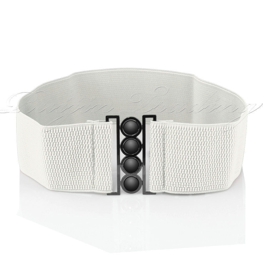 Vrouwen collectie Stretch Gesp Taille Riem Brede Elastische Cinch Corset Tailleband: WHITE