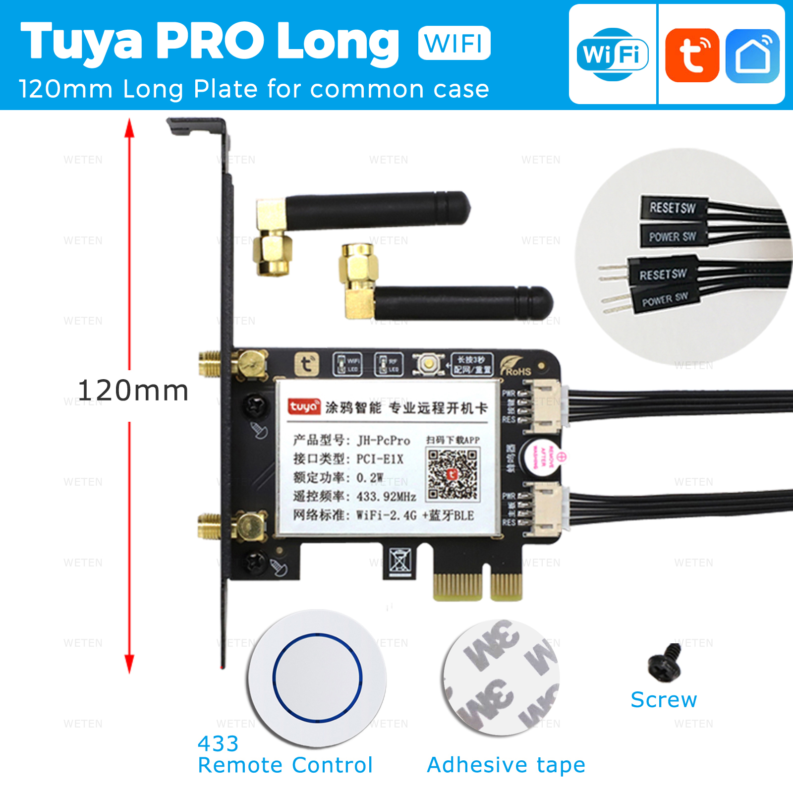 Tuya Wifi Computer Power Reset-schakelaar USB PCIe-kaart 433 RF-afstandsbediening PC-aan/uit-knop, APP-spraakbediening met Alexa Google Home: Bundle2