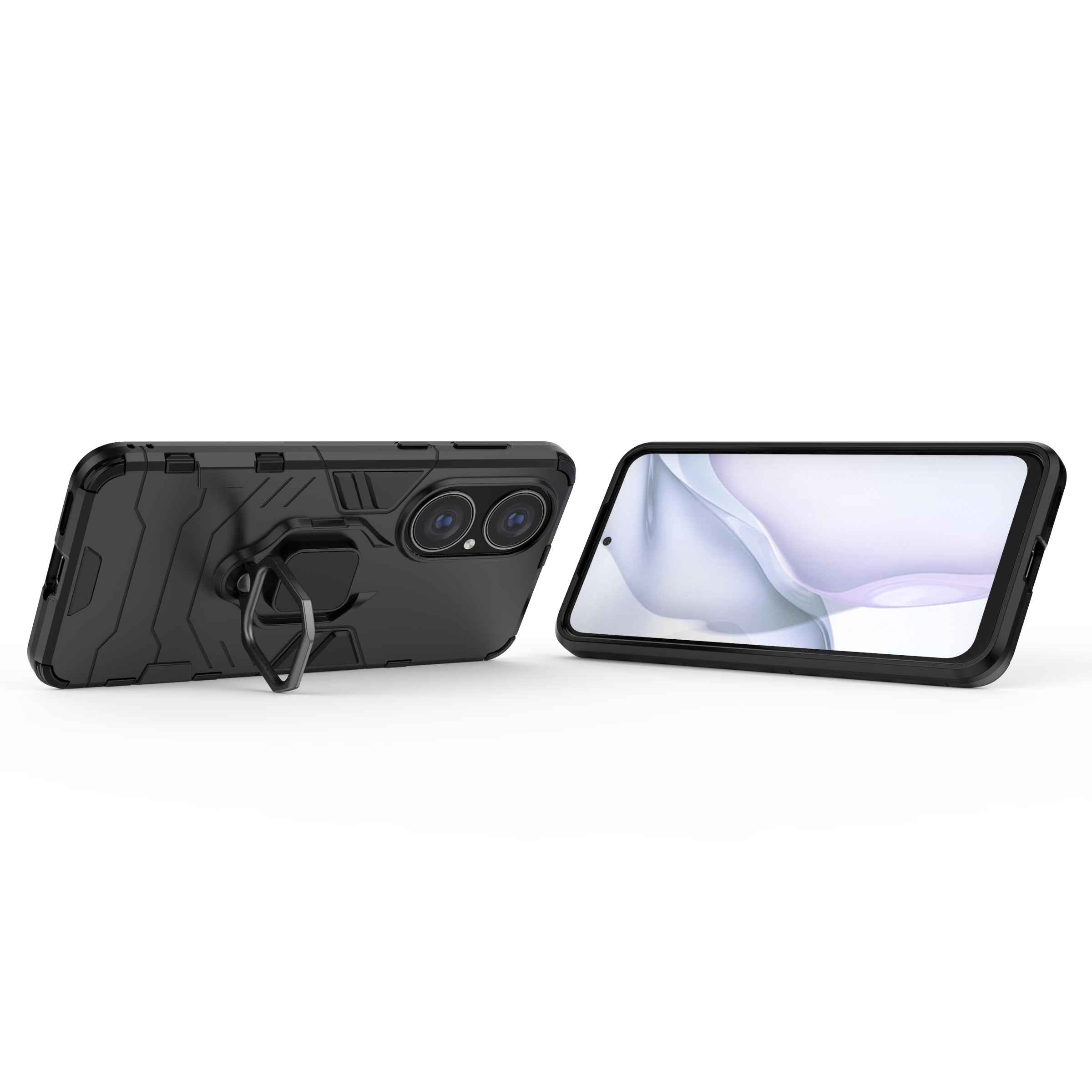 Armor Shockproof Case For Huawei P60 P50 P40 P30 P20 Lite Pro Plus Bumper Metal Ring Stand Back Cover