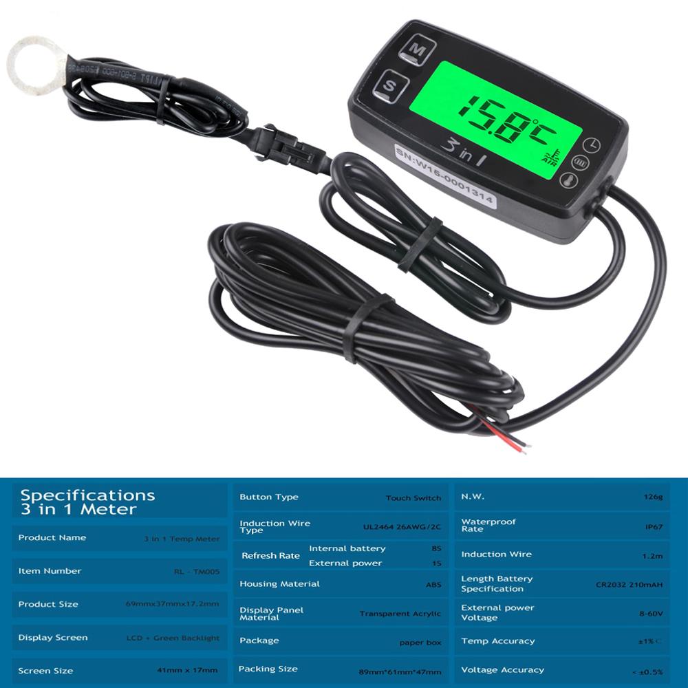 Medidor de temperatura, voltímetro, reloj, SENSOR de temperatura, medidor de voltaje para motocicleta, moto de nieve, Atv, motor de barco