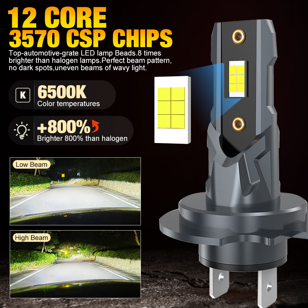 2 stücke 22000lm h7 led scheinwerfer lampe 12 stücke csp 3570 auto scheinwerfer auto mini canbus h7 led birne turbo licht 6500k 12v 110w