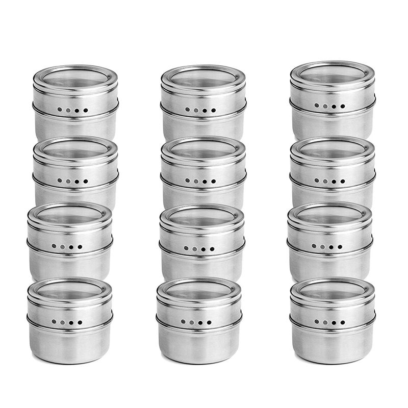 12 stk/sett klart lokk magnetisk krydderboks i rustfritt stål kryddersaus oppbevaringsbeholder krukker kjøkken krydderholder husholdningsartikler: Default Title