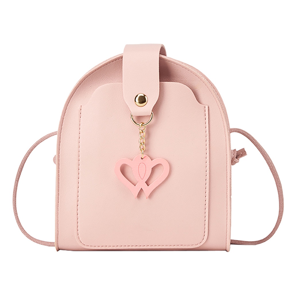 Aelicy Women Simple Cartoon Heart Small Square Bag Single Shoulder Messenger Bag PU Leather Handbag Female Crossbody bags: Pink